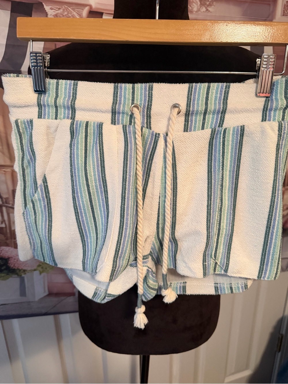 High-Waist Cream Striped Drawstring Women’s Shorts